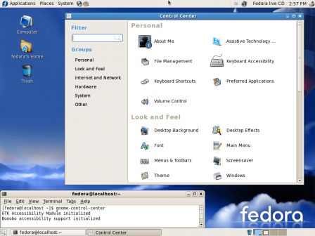 Fedora 7 test 2, le controle center