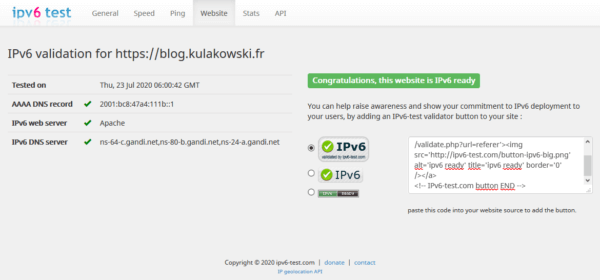 IPv6 blog.kulakowski.fr