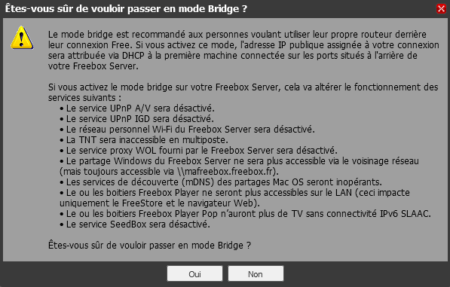 Etes-vous sûr de vouloir passe en mode Bridge