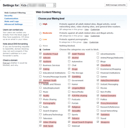 OpenDNS - Web Content Filtering