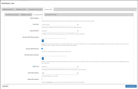 OpenWRT - Interfaces » LAN (Serveur DHCP / Paramètres IPv6)