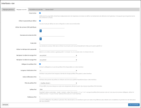 OpenWRT - Interfaces » LAN (Réglages avancés)