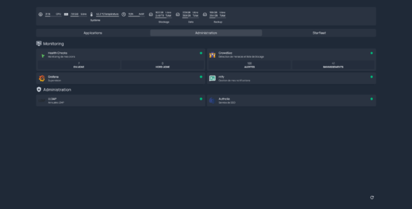 Onglet administration sous Homepage