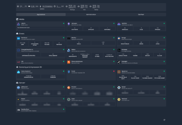 Onglet applications sous Homepage