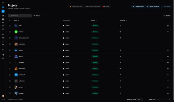 Arcane - Ecran projets