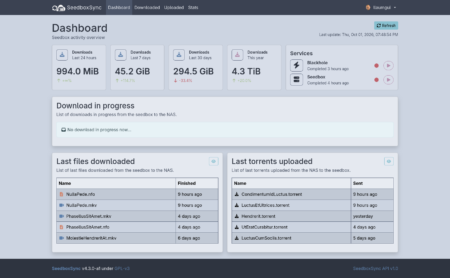 La nouvelle page d'accueil de SeedboxSync en light